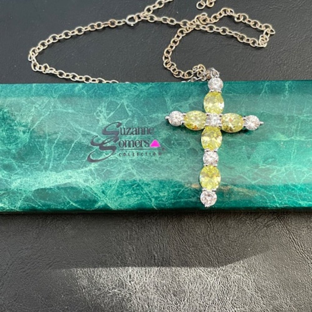 Vintage Suzanne Somers sterling silver necklace w/ cross set in cubic zirconias - Picture 3 of 7